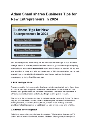 Strategies Unleashed Adam Shaul's Tips for Aspiring Entrepreneurs in 2024