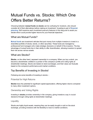 Mutual Funds vs. Stocks: Which One Offers Better Returns?