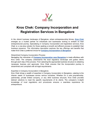 Kros Chek - Company Incorporation and Registration Services in Bangalore