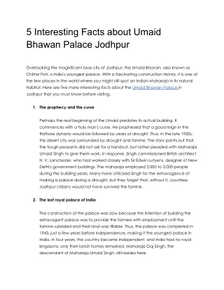 5 Interesting Facts about Umaid Bhawan Palace Jodhpur