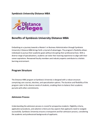 Symbiosis University Distance MBA - Distance College