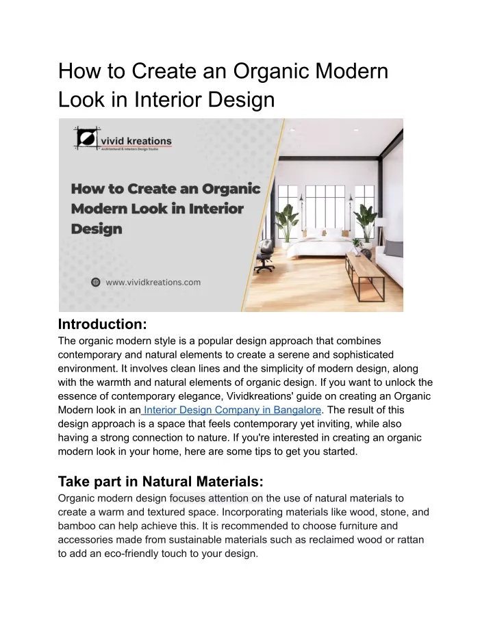 how to create an organic modern look in interior