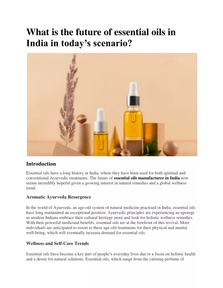 what is the future of essential oils in india