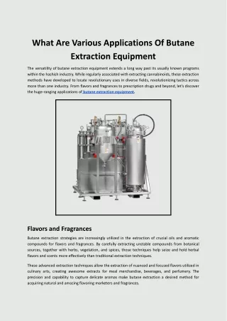 What Are Various Applications Of Butane Extraction Equipment