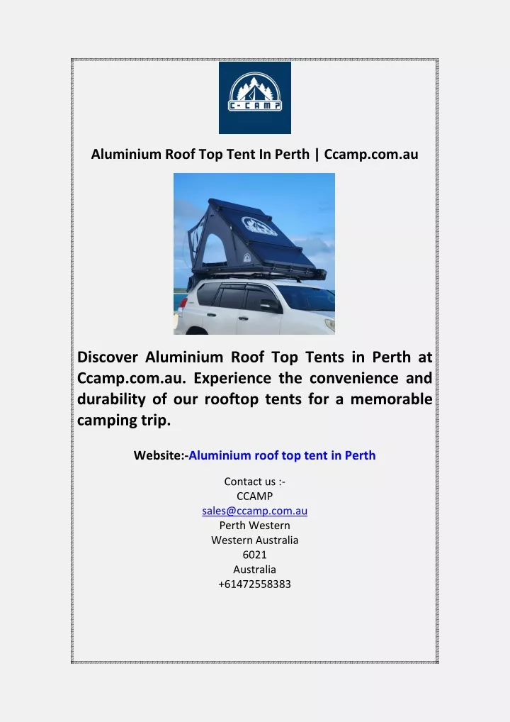 aluminium roof top tent in perth ccamp com au