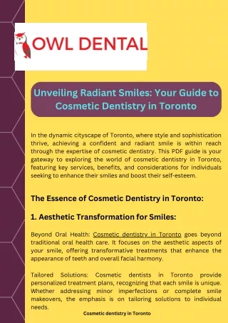 Unveiling Radiant Smiles: Your Guide to Cosmetic Dentistry in Toronto