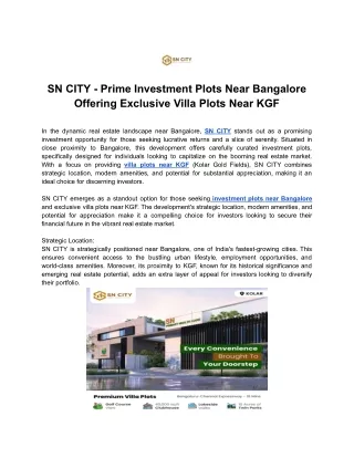 SN CITY - Prime Investment Plots Near Bangalore Offering Exclusive Villa Plots Near KGF