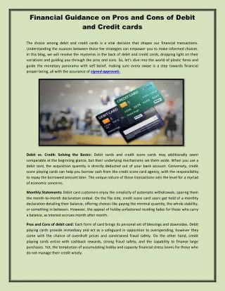 Financial Guidance on Pros and Cons of Debit and Credit cards!