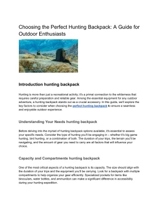 Choosing the Perfect Hunting Backpack_ A Guide for Outdoor Enthusiasts