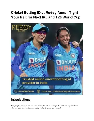 Cricket Betting ID at Reddy Anna - Tight Your Belt for Next IPL and T20 World Cu