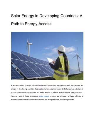 Solar Energy in Developing Countries for Sustainable Energy Access