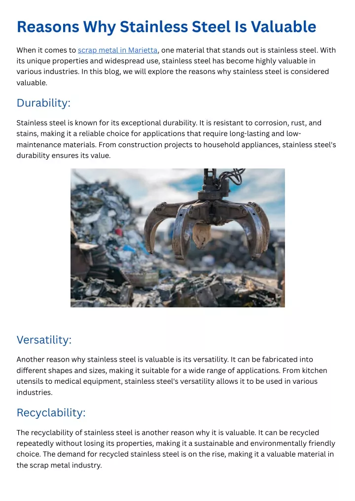 reasons why stainless steel is valuable