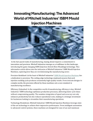 Innovating Manufacturing The Advanced World of Mitchell Indu