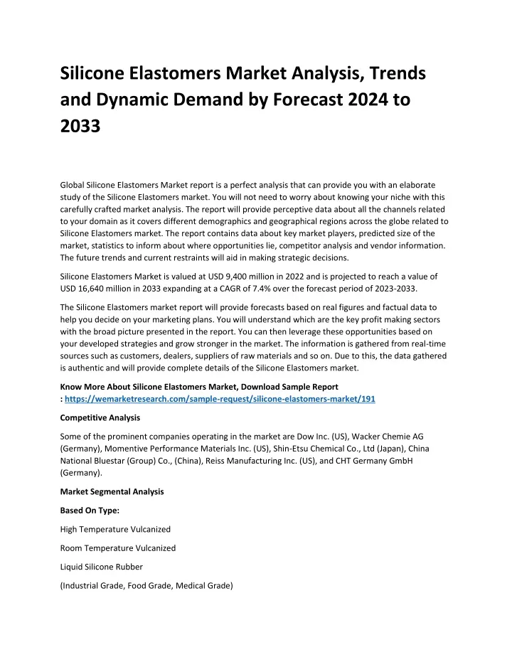 silicone elastomers market analysis trends