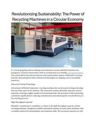 Mitchell Industries' Eco Machines Pioneering a Sustainable T