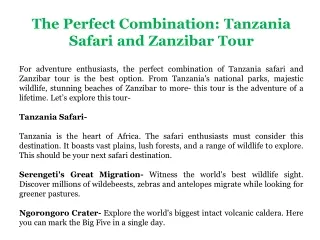 The Perfect Combination: Tanzania  Safari and Zanzibar Tour