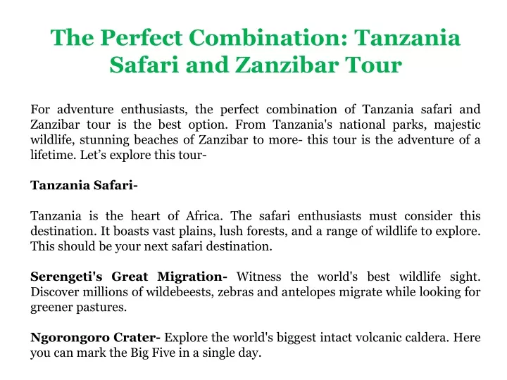 the perfect combination tanzania safari