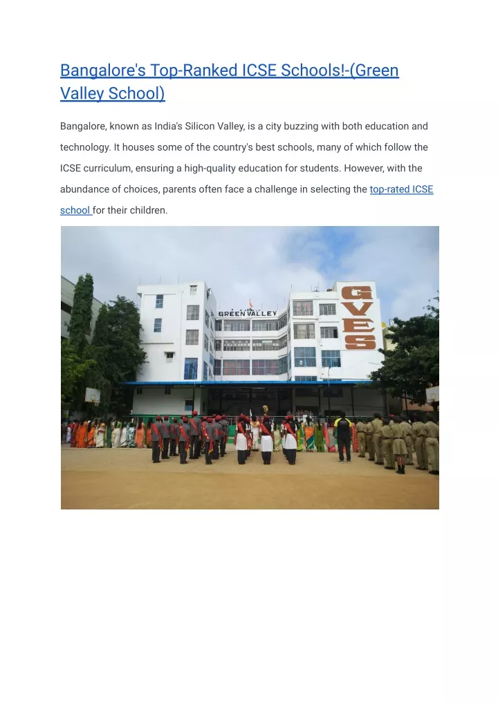bangalore s top ranked icse schools green valley