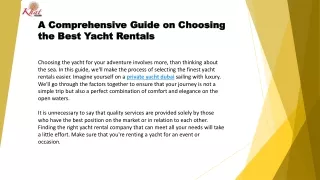 A Comprehensive Guide on Choosing the Best Yacht Rentals