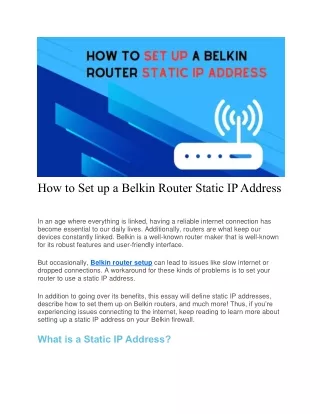 How to Set up a Belkin Router Static IP Address