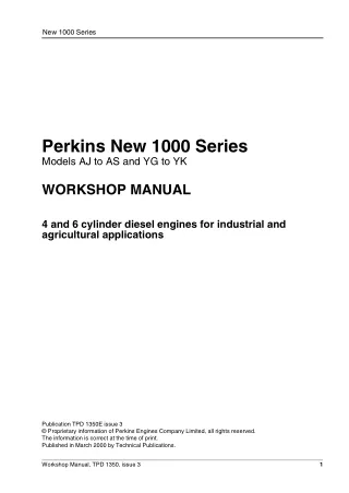 JCB Diesel 1000 Series Engine Model AK Service Repair Manual