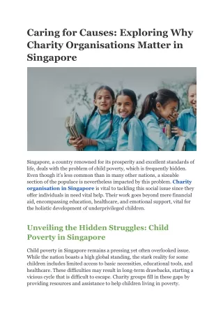 Caring for Causes: Exploring Why Charity Organisations Matter in Singapore