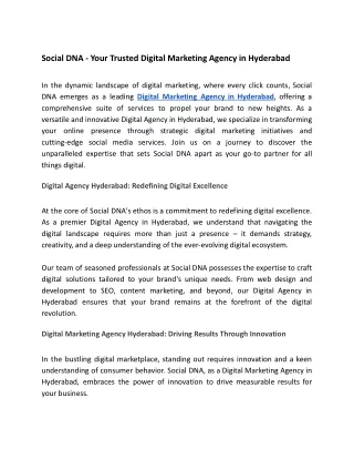 Social DNA - Your Trusted Digital Marketing Agency in Hyderabad