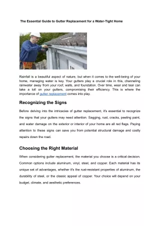 The Essential Guide to Gutter Replacement for a Water-Tight Home