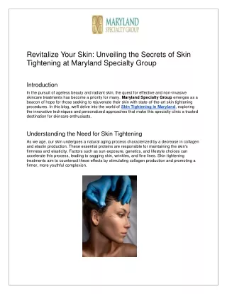 Unveiling the Secrets of Skin Tightening at Maryland Specialty Group