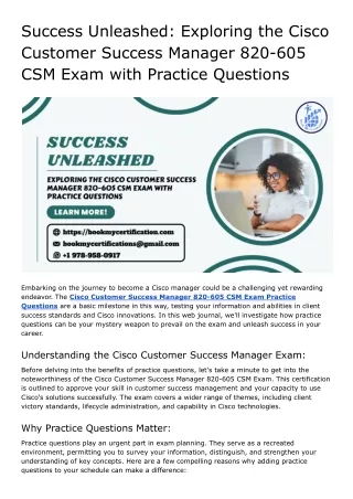Success Unleashed_ Exploring the Cisco Customer Success Manager 820-605 CSM Exam with Practice Questions