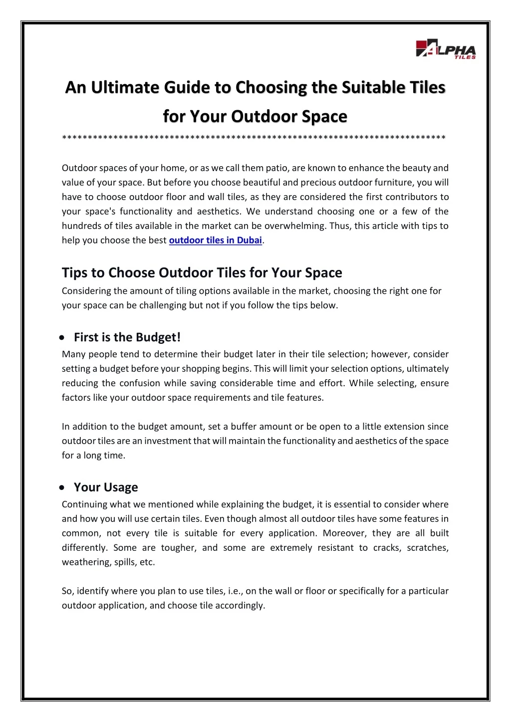 PPT - An Ultimate Guide to Choosing the Suitable Tiles for Your Outdoor ...