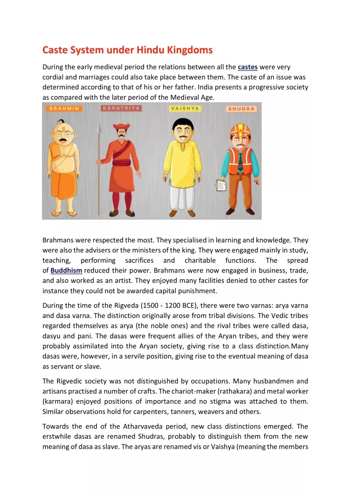 caste system under hindu kingdoms