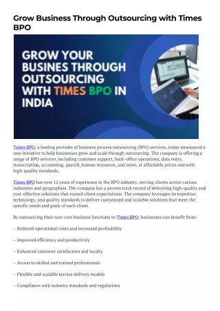 Grow Business Through Outsourcing with Times BPO