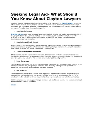 Seeking Legal Aid- What Should You Know About Clayton Lawyers
