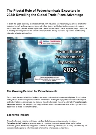 The Pivotal Role of Petrochemicals Exporters in 2024