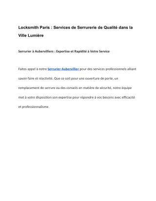 Locksmith Paris _ Services de Serrurerie de Qualité dans la Ville Lumière