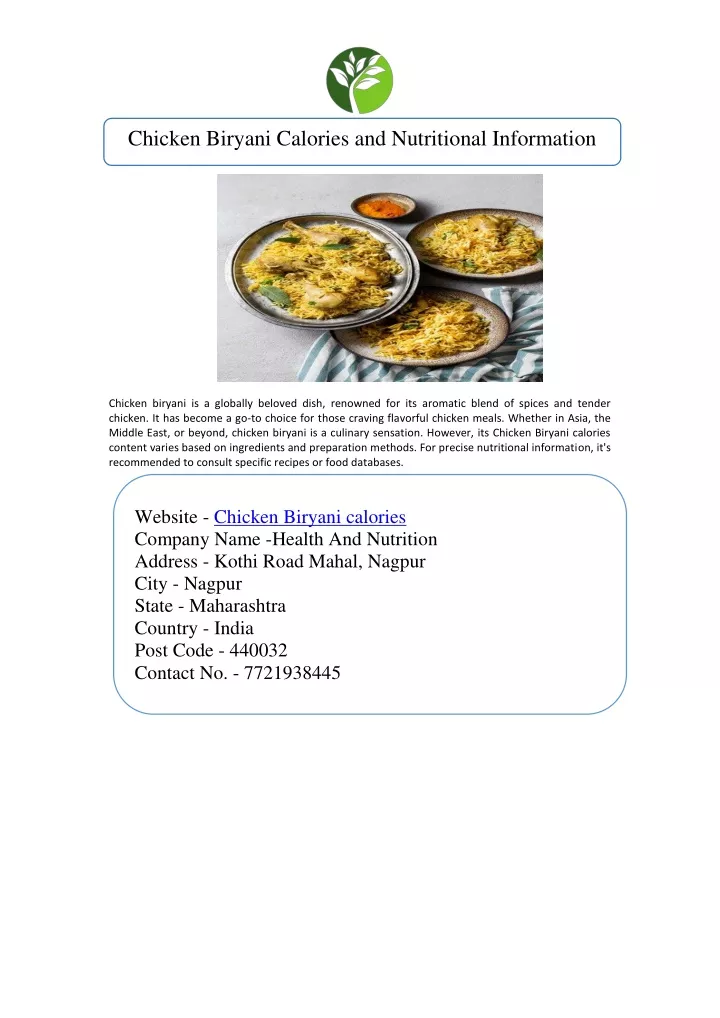 chicken biryani calories and nutritional