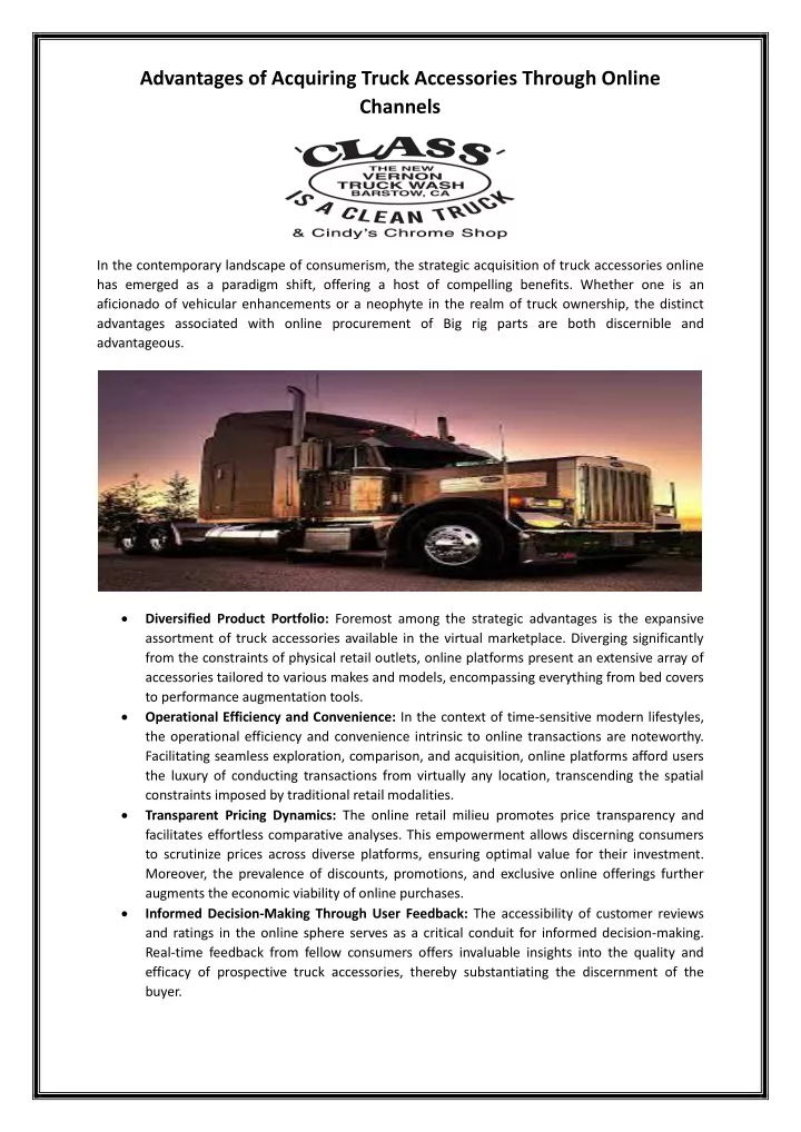 advantages of acquiring truck accessories through