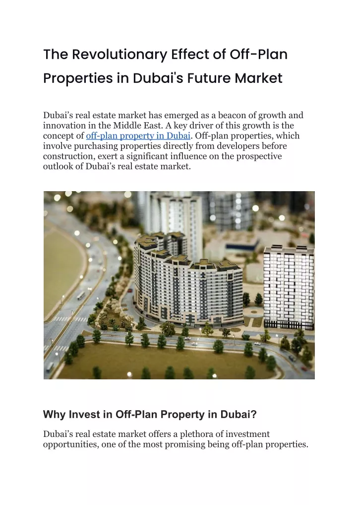 the revolutionary effect of off plan properties