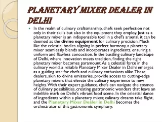 Planetary Mixer Dealer in Delhi