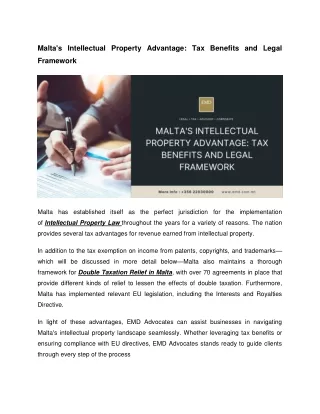 Malta's Intellectual Property Advantage: Tax Benefits and Legal Framework