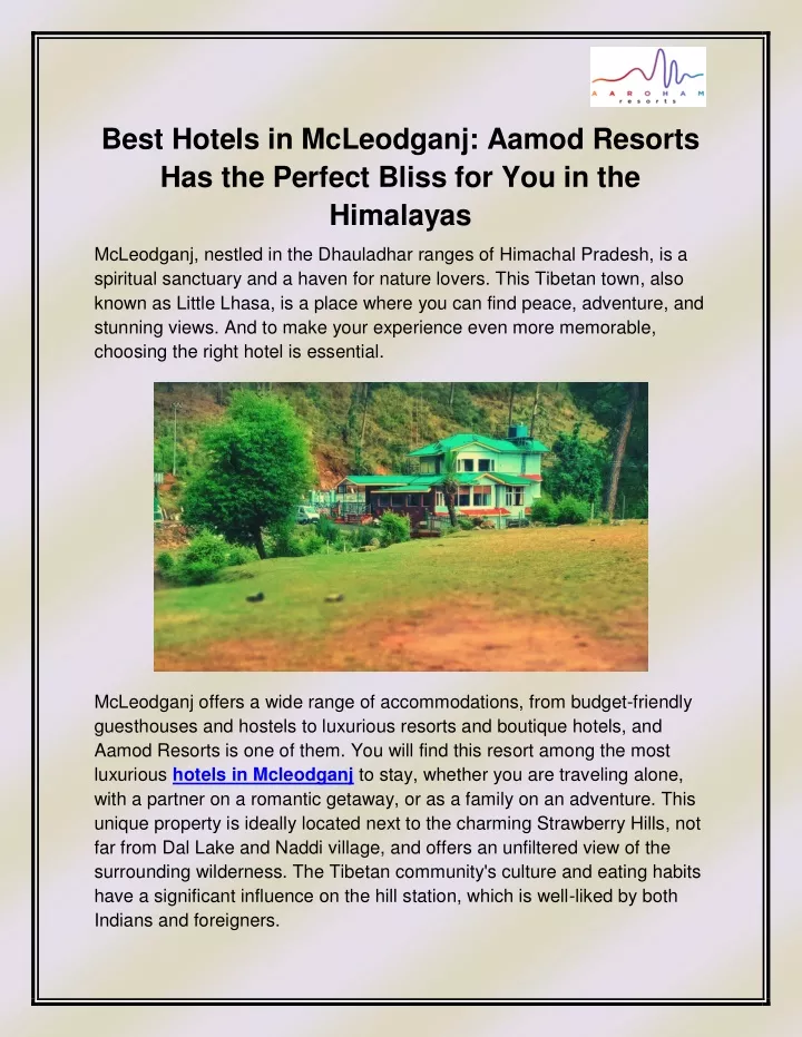 best hotels in mcleodganj aamod resorts