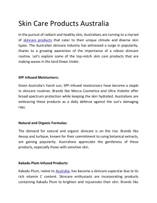 Skin Care Products Australia PDF