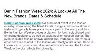 Berlin Fashion Week 2024: Style Showcase & Trends