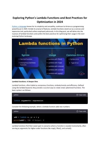 Exploring Python's Lambda Functions and Best Practices for Optimization in 2024