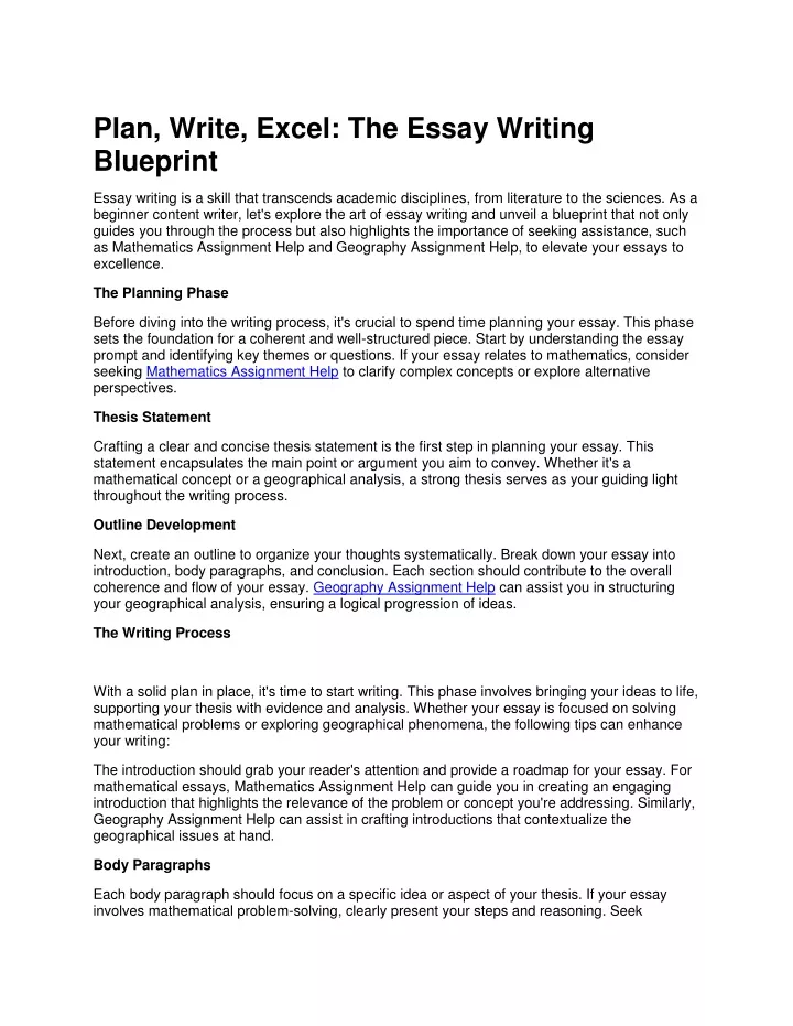 plan write excel the essay writing blueprint