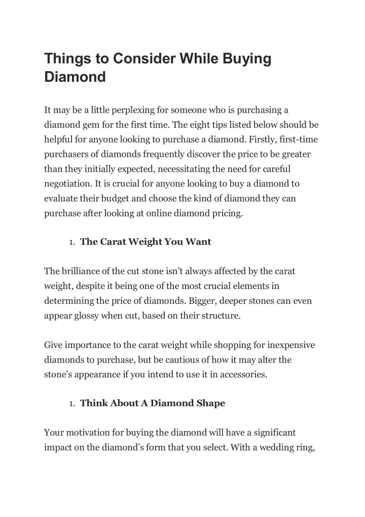 things to consider while buying diamond