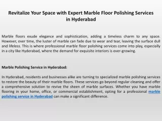 Revitalize Your Space with Expert Marble Floor Polishing Services in Hyderabad