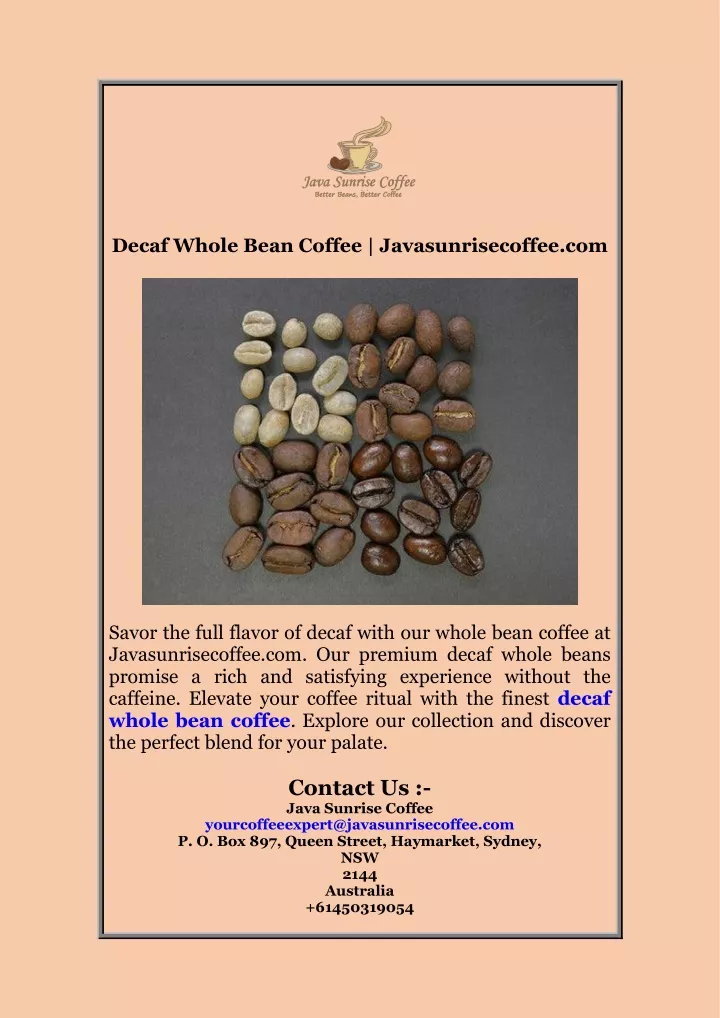 decaf whole bean coffee javasunrisecoffee com