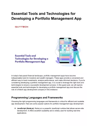 Essential Tools and Technologies for Developing a Portfolio Management App